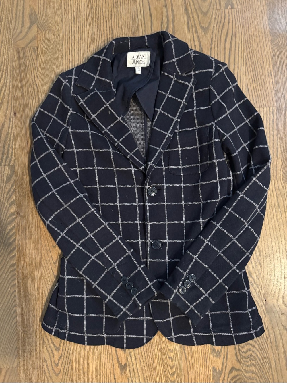 Armani Junior Navy and White Windowpane Blazer